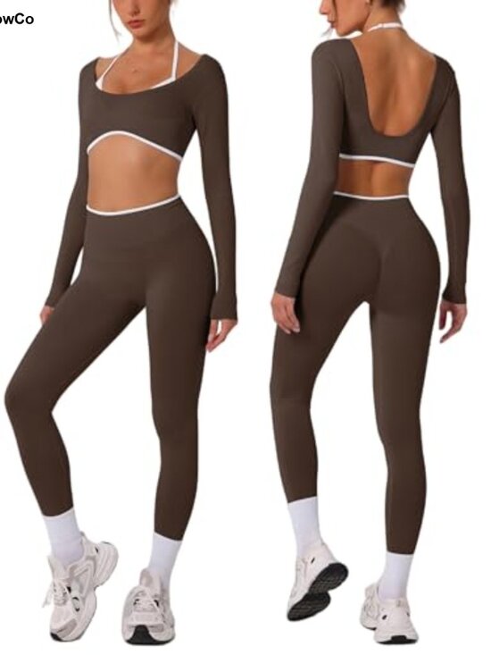 Tops - Seamless Long Sleeve Crop Top & Scrunch Leggings 2 Piece Workout Set